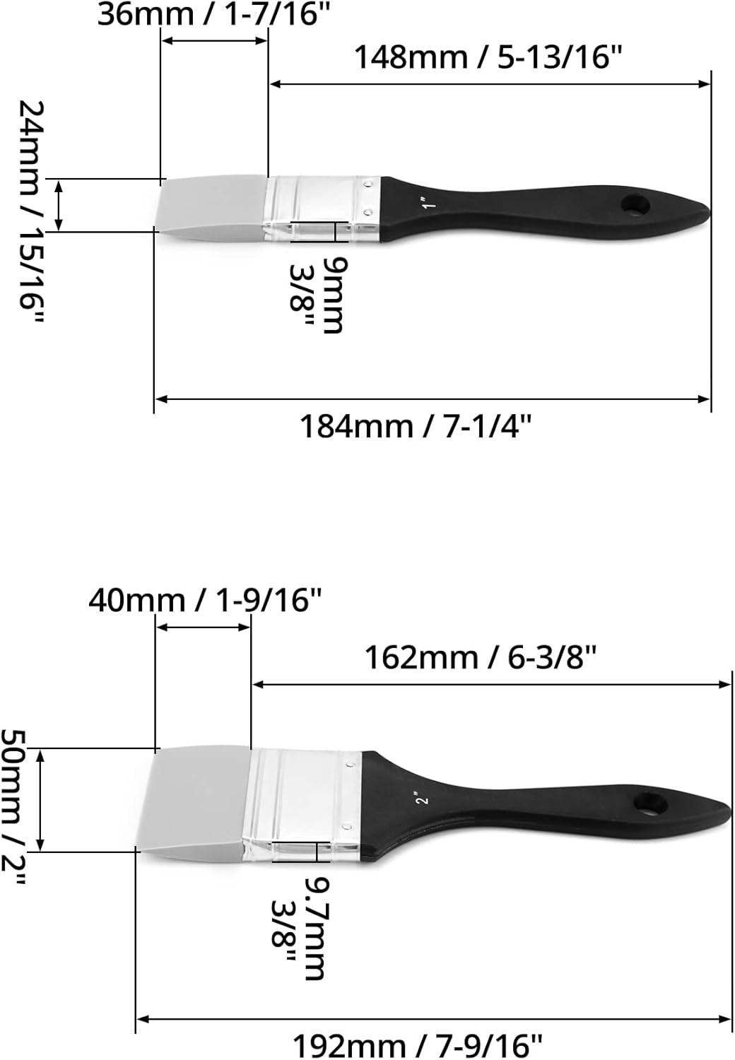 QWORK Paint Brush, Silicone Color Shaper Brush, 2 Pcs (1 Inch,2 Inch) Solid Flat