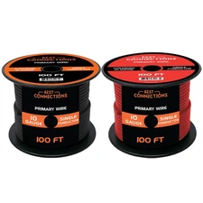 10 Gauge Car Audio Primary Wire (100ft–Red, Black)– Remote, Power/Ground light