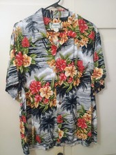 Kamehameha Hawaii Aloha Shirt Men's XL Red Yellow Floral Palm Tree Rayon Vintage