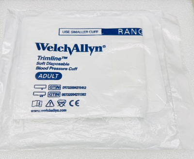 #ad 1 Adult Welch Allyn Trimline Disposable Blood Pressure White Cuff 39048 Read $11.00