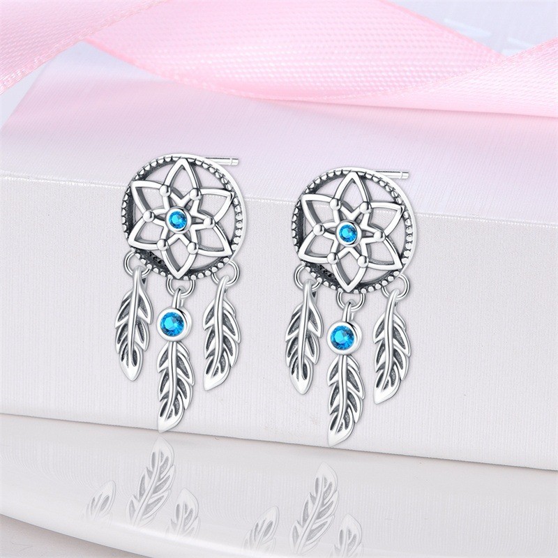 925 Silver Dream Catcher Earrings - Leaf Drop Dangle, Women's Jewelry Gift