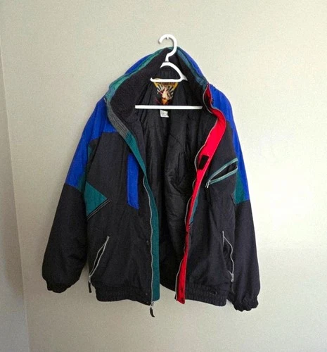 Obermeyer Summit Men's 2XL Hooded Colorblock Ski Jacket Full Zip Black/Blue - product listing photo