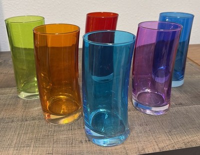 Set Of 6 Leonardo Swing Colored MCM 6'' Curved Tumblers Water Glasses Germany