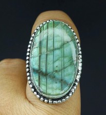 Natural Labradorite Gemstone Handmade 925 Sterling Silver Ring Size-7.25 US