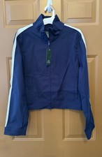 Wild Fable Women's Track Jacket Full Zip-Up Blue with White Stripes Size S NWT