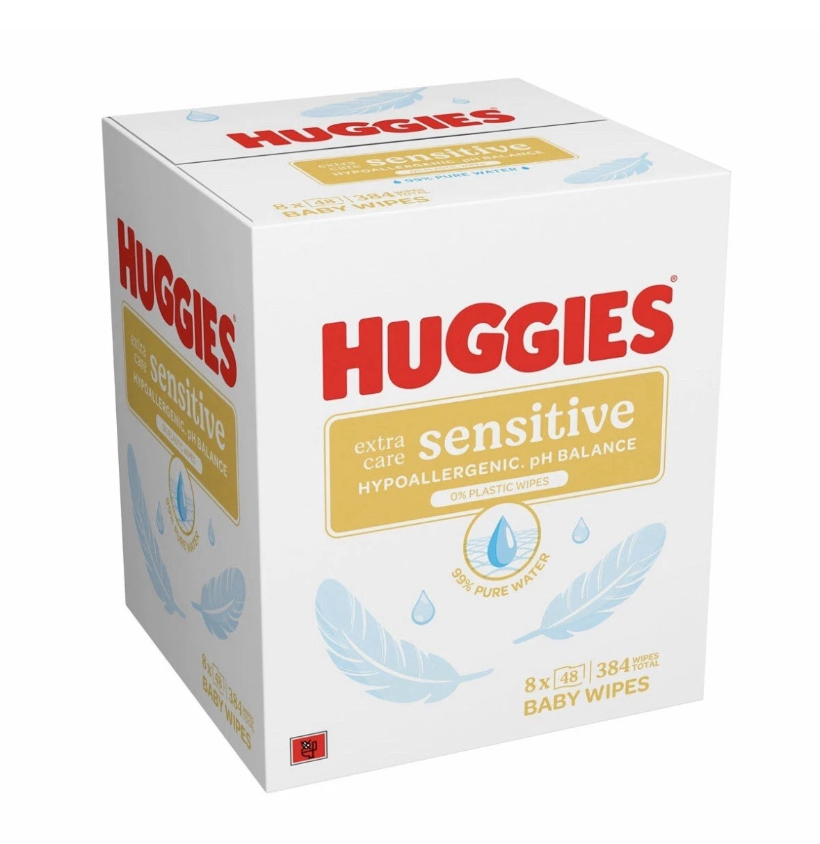 Huggies Extra Care Sensitive Baby Wipes Pure 99% Water 8 x 48 Wipes Pack New