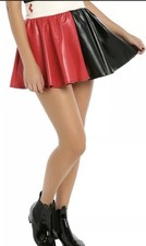 Red/Black Harley Quinn Faux Leather Flare Cosplay Skirt Size L/XL NWOT
