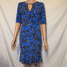 Taylor Keyhole Neck Floral Sheath Dress with 1/4 Length Sleeves Ruffled Hem 6