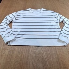 Danskin Womens Striped Pullover Taupe Cream Lightweight Sweatshirt Size L