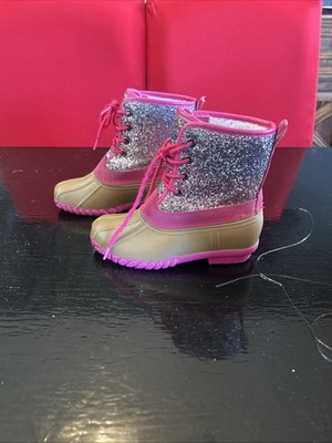 Fabkids Girls Glittered Duck Boots Pink/Brown Size 13