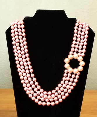 **New 4 Strands Orange Glass Knotted Pearls Gold Tone Layered Necklace**