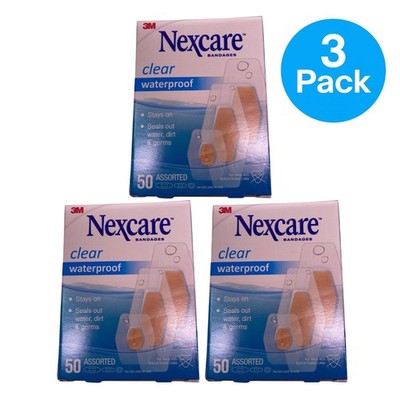 Nexcare Clear Waterproof Bandages Assorted 50 Count Each 3 Pack  New