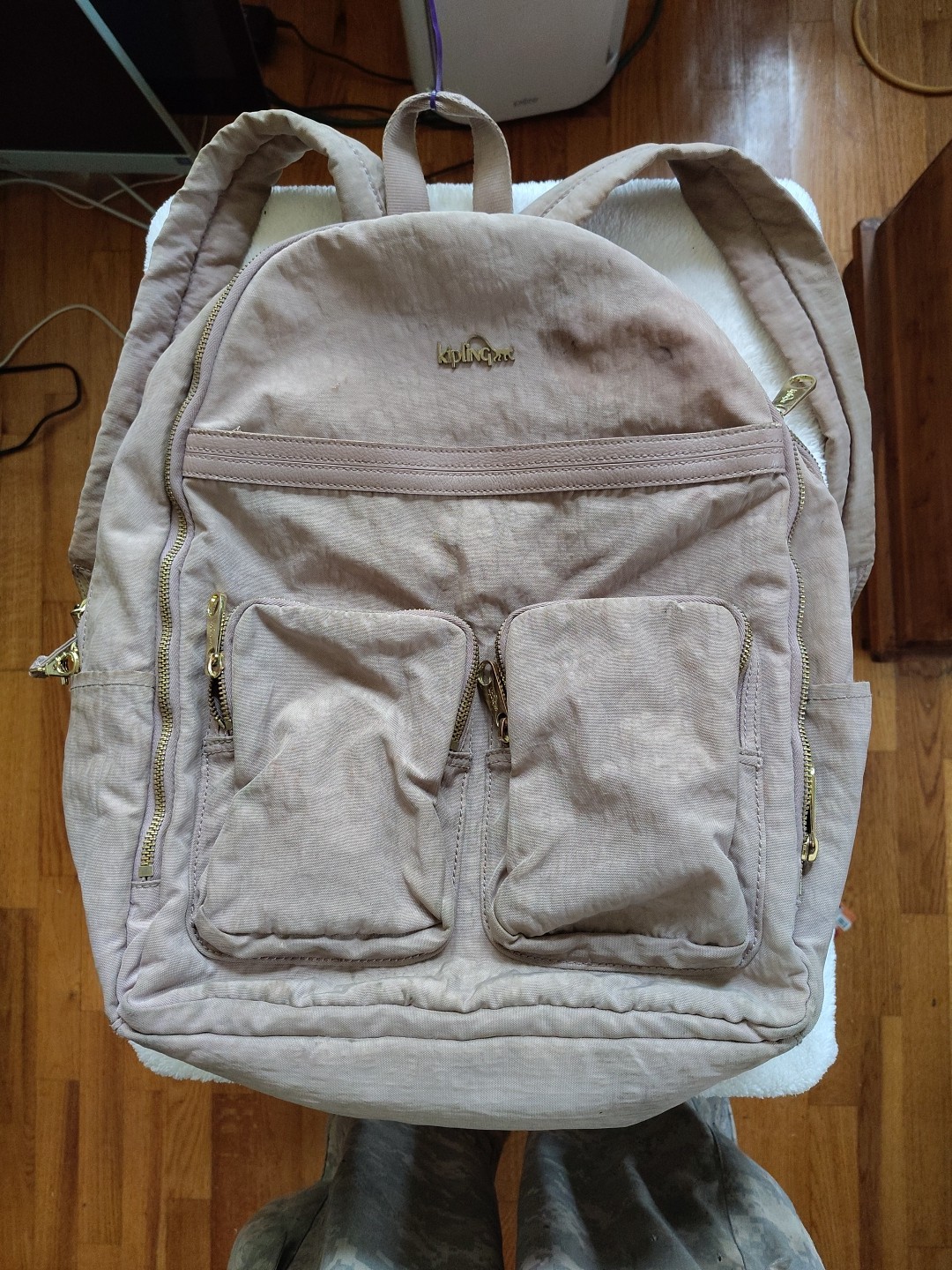 Kipling Beige Bookbag Backpack with Adjustable St… - image 1
