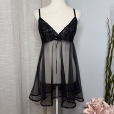 Vintage Petra Fashions Sheer Black Mesh Nylon Lace Babydoll Lingerie Size Large