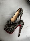 Christian Louboutin Black Geometric Raffia Platform Pumps Pointed Toe 6.5 — photo 2