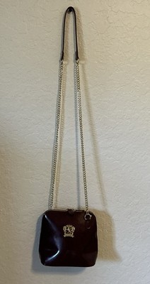 Pratesi Firenze Patent Leather Handbag Crossbody Navy Burgundy W/Golden Hardware