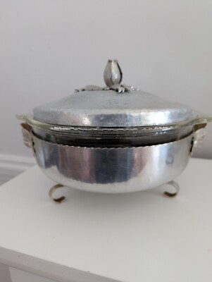 Rodney Kent Tulip Aluminum Casserole Dish with Fire King Glass Insert, Vintage