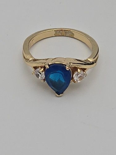 10KT Yellow Gold Blue And White/Colorless Stone Ring Size 7 - Picture 6 of 13
