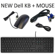Lot of Dell KB216BKUS Black Wired USB Keyboard Mouse Video Cable AC Power Cord