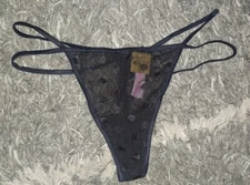 Vs  Strappy Thong Panty BRAND NEW SIZe Medium Black Polka