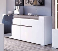 TORONTO WIDE 4 DOOR 2 DRAWER SIDEBOARD BUFFET UNIT GLOSS WHITE WITH LIGHTING
