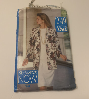Vintage See & Sew Now 5763 Misses Petite Jacket Dress Size 16-24 Sewing Patterns