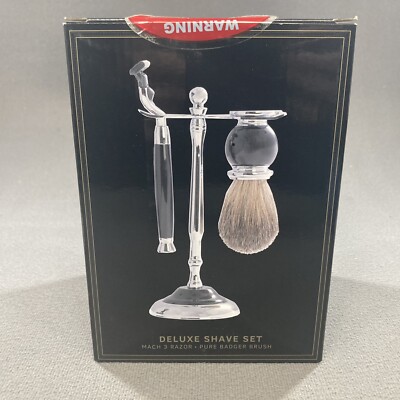 Bey-Berk Deluxe Shave Kit Black & Chrome with Stand Mach 3 Razor & Badger Brush