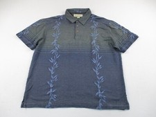 Tommy Bahama Polo Shirt Men's Medium Blue Short Sleeve Casual Floral Silk Blend