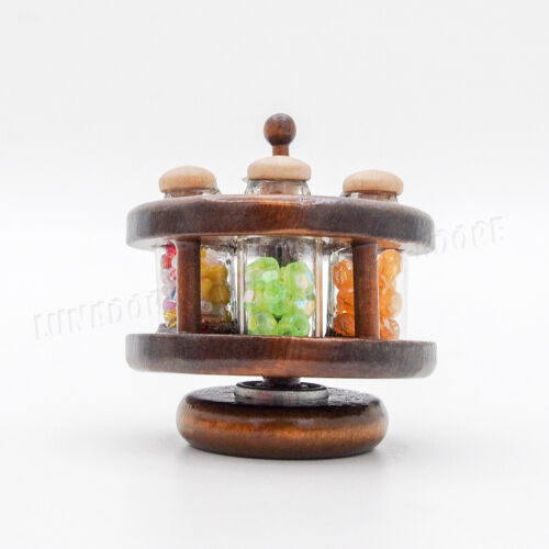 1:12 Miniature Wooden Rolling Seasoning Rack Pot w/ Spice Kitchen Dollhouse