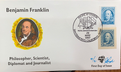 Sc#3139-40a Pacific 97 Washington/Franklin Combo FDC Hand-painted Pugh 91 of 91 - Picture 3 of 4