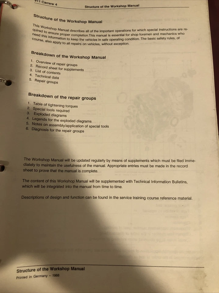 Porsche 911 Carrera 1988 4 volumen de mantenimiento uno del motor Foto 4 de 4