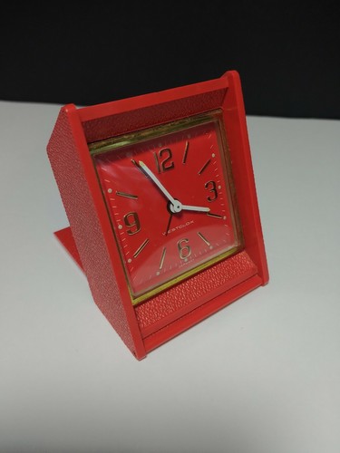 VINTAGE Westclox Travel Alarm Clock Red Hard Shell Case Face Gold Trim, Bold Num - 第 5/12 張圖片