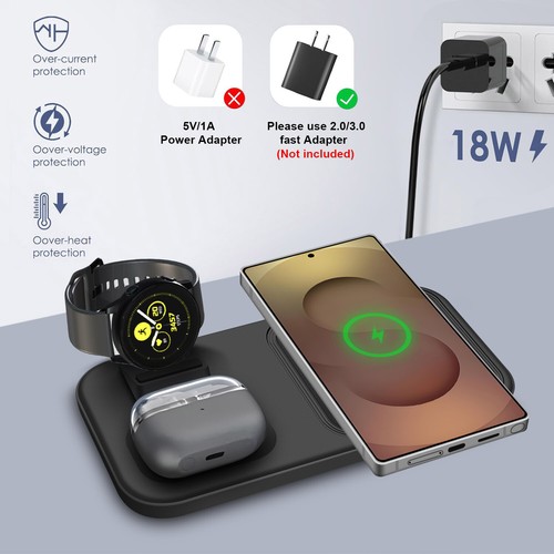 15W Wireless Charger 3 in 1 Matte Pad für Samsung Galaxy Watch 7/6/5 S25 Z Flip6 - Picture 10 of 19