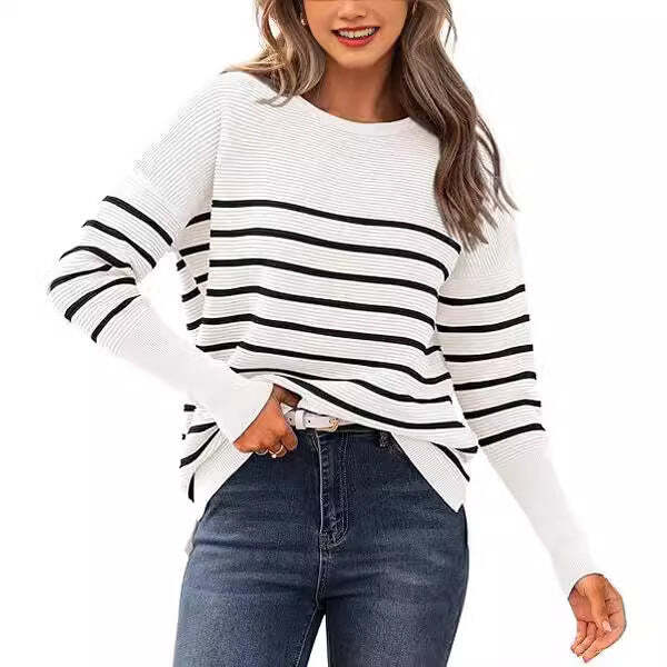 Elegant 3D Effect Winter Pullover Sweater  Chic Striped Casual Sweater for Wint