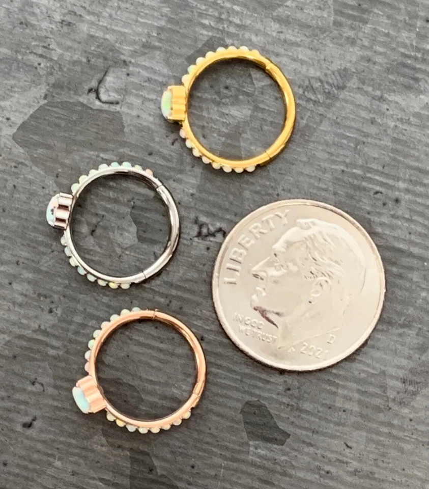 1 pieza Titanio Ópalo Corazón y Lados Segmento Anillo Clicker Tabique  Foto 4 de 4