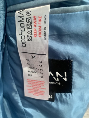 BOOHOO BLAZER UOMO TAGLIA UK 34 POLLICI PETTO BLU CON BOTTONI MANICA LUNGA - Foto 11 di 13