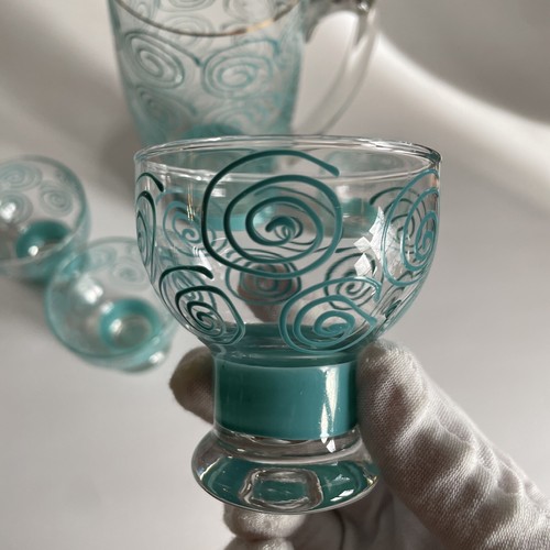 Mid Century Modern Turquoise Swirl Cocktail Set 5 Pieces - Picture 3 of 5