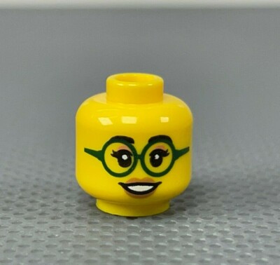 LEGO Female Minifigure Head Green Glasses Black Eyebrows