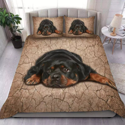 Rottweiler Hund Rissiger Boden Bettdecke Bettbezug Doppelbett Bettwäsche Set Kissenbezug