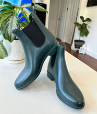 J.Crew Chelsea Rain Boots Rubber Women’s Size 7 Green Pull On Ankle Boots