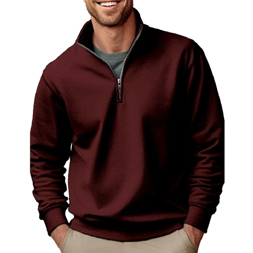 Herren lässig Baggy einfarbig Stehkragen T-Shirt Fleece 1/4 Reißverschluss Sweatshirt Tops - Bild 11 von 33