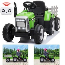 12V Electric Kids Ride On Tractor w/ Trailer Toddler 3-Speed Remote Control LED