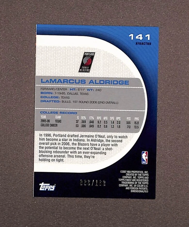 2005-06 Topps Finest Red X-Fractor #141 LaMarcus Aldridge RC/169 Foto 2 de 3