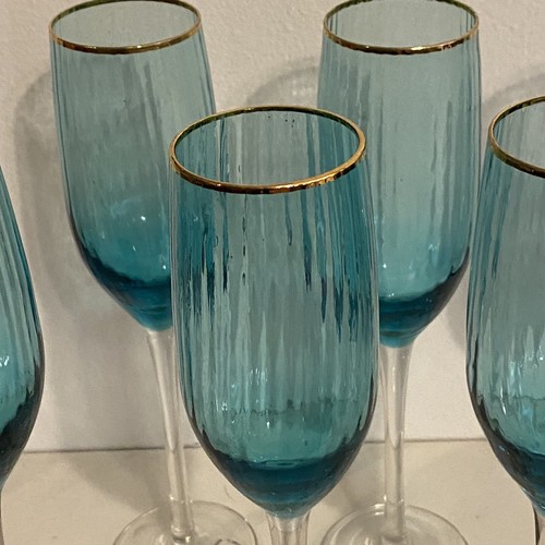 Flautas de champán verde azulado copas de vino bordes dorados juego de 6 elegantes cena fiesta - Imagen 4 de 6