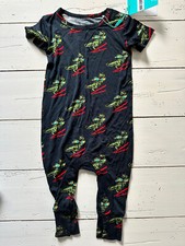NWT 18-24 M Posh Peanut Christmas Tyrannosnowrus T Rex SS Oxford Romper Bamboo