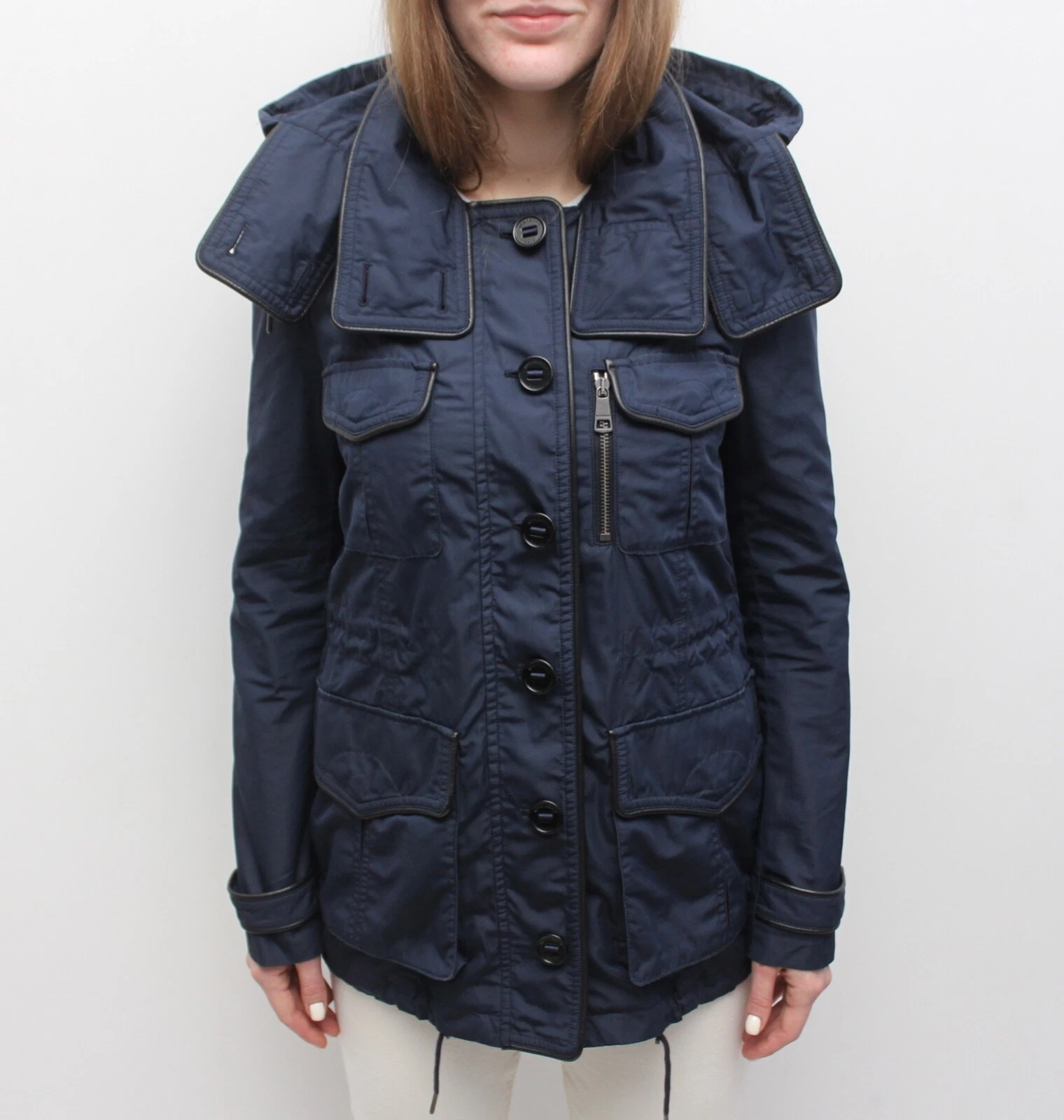 Giacca da campo donna BURBERRY BRIT Navy multitasca trincea RARA US4 ~S