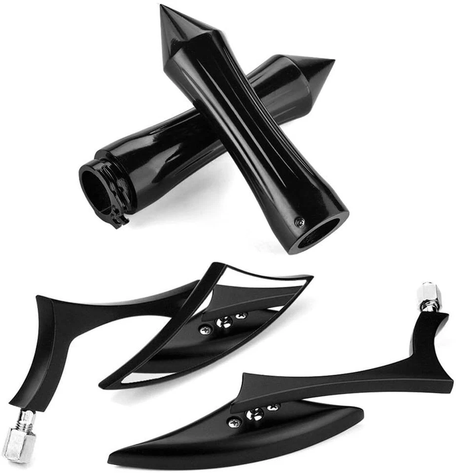 Black CNC Blade Motorcycle Mirrors + 1" Hand Grips For Honda Shadow VLX600 VT600 - Image 2 of 4