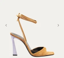 Saint Laurent Vitti Brown Suede Ankle Wrap Sandals Sz 38 Purple Metallic Heel