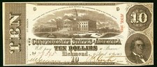 1863 - Cofederate Currency - $10 T-59 - BEAUTIFUL CHOICE NOTE!