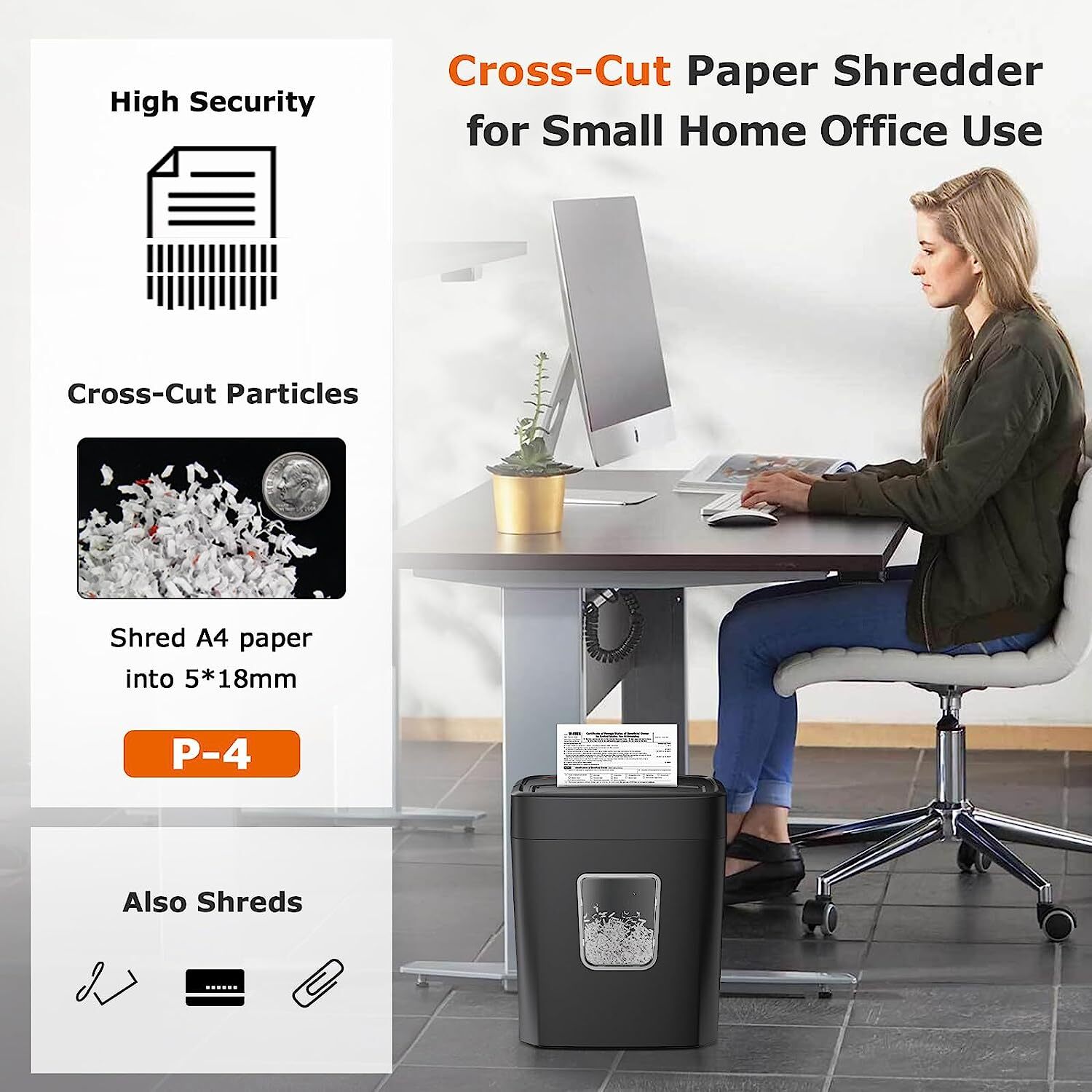 Bonsaii 8 Sheet Cross Cut Paper Shredder, Shredder Shred Credit Cards